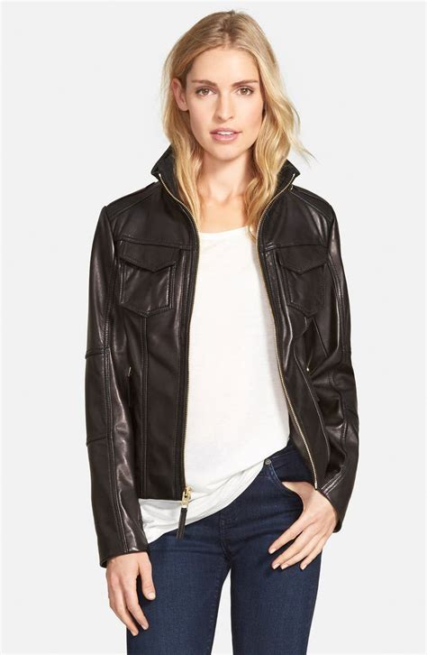 michael kors lambskin leather jacket|Michael Kors leather jacket sale.